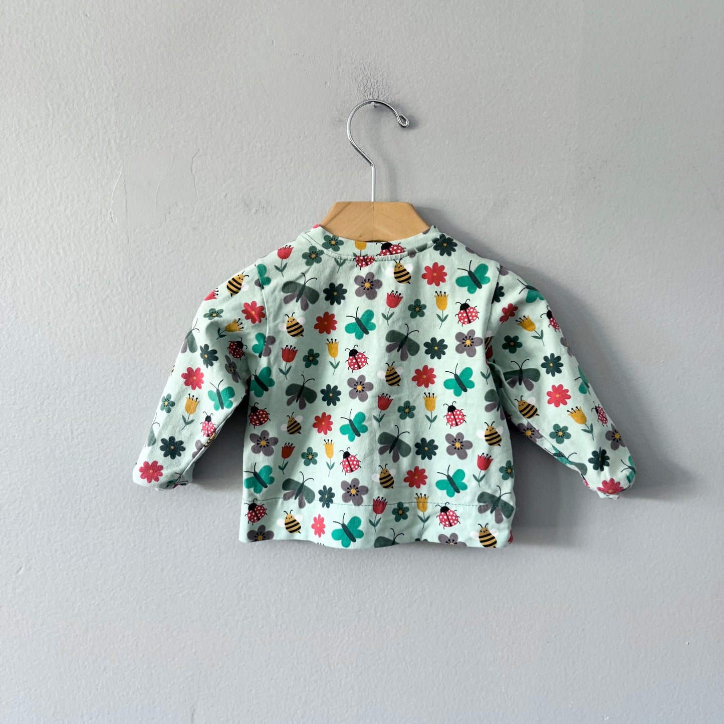 Handmade / Cardigan - Green x bees / 3-6M