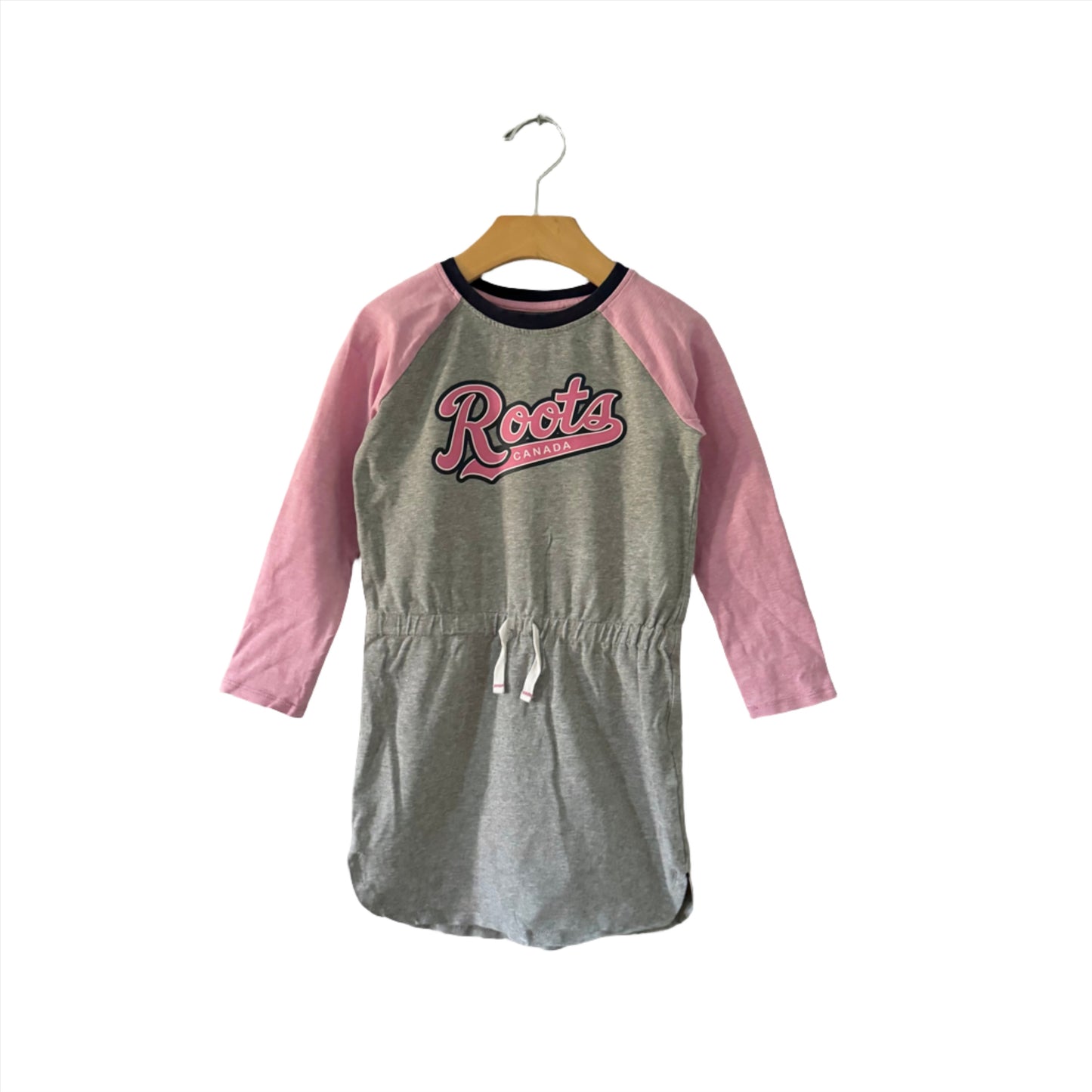 Roots / Light pink x grey raglan crew dress / 5T