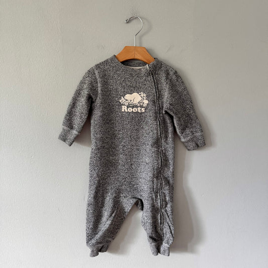 Roots / Salt and pepper crew romper / 12-18M