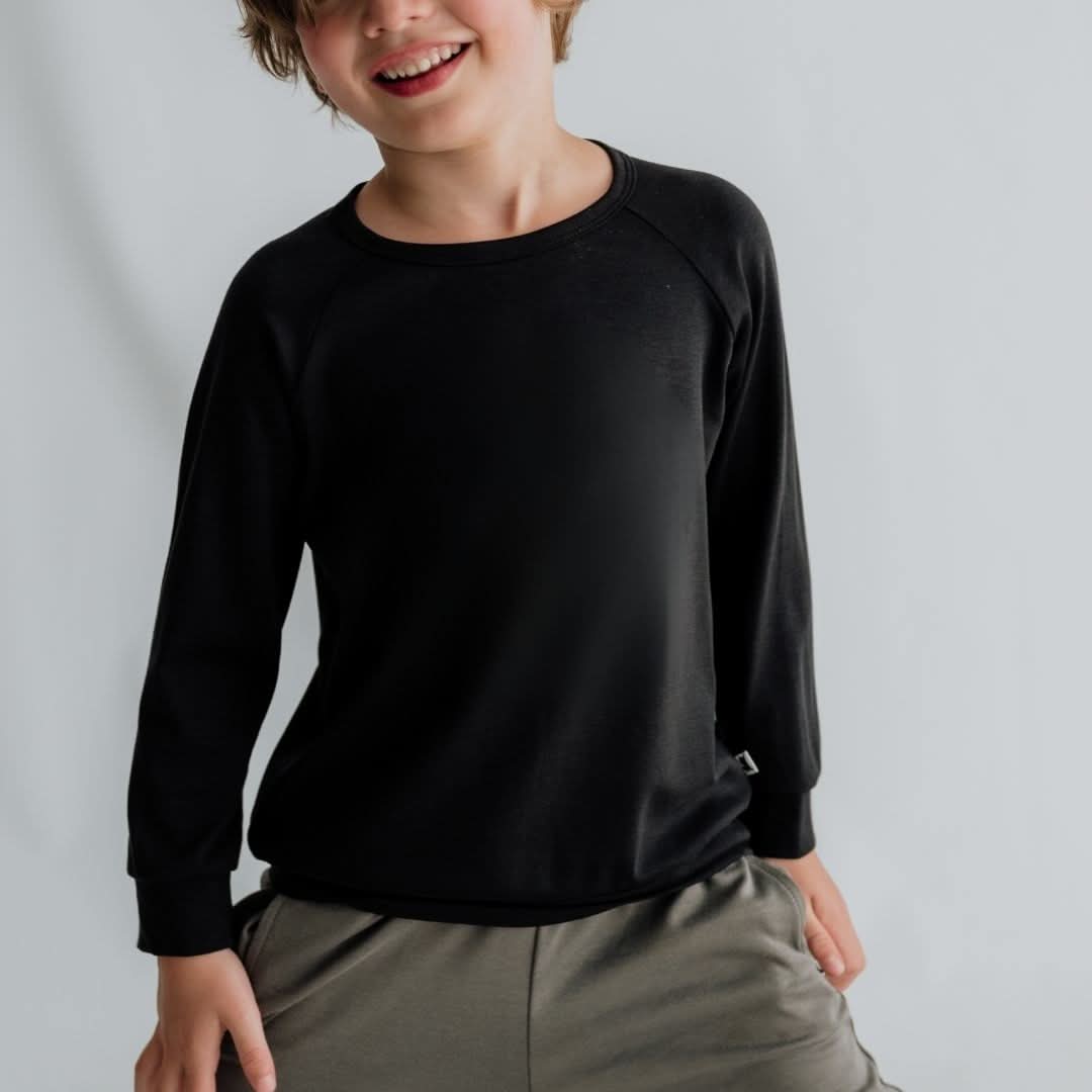 Little & Lively /  Bamboo Raglan Pullover | Graphite / 7-8Y - New with tag