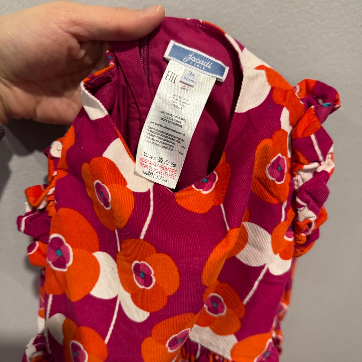 Jacadi / Red poppy corduroy dress / 3Y