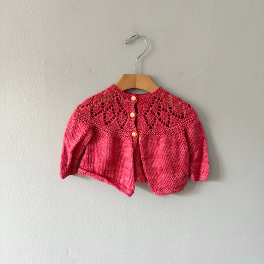 Handmade / Red knit cardigan / 0-3M