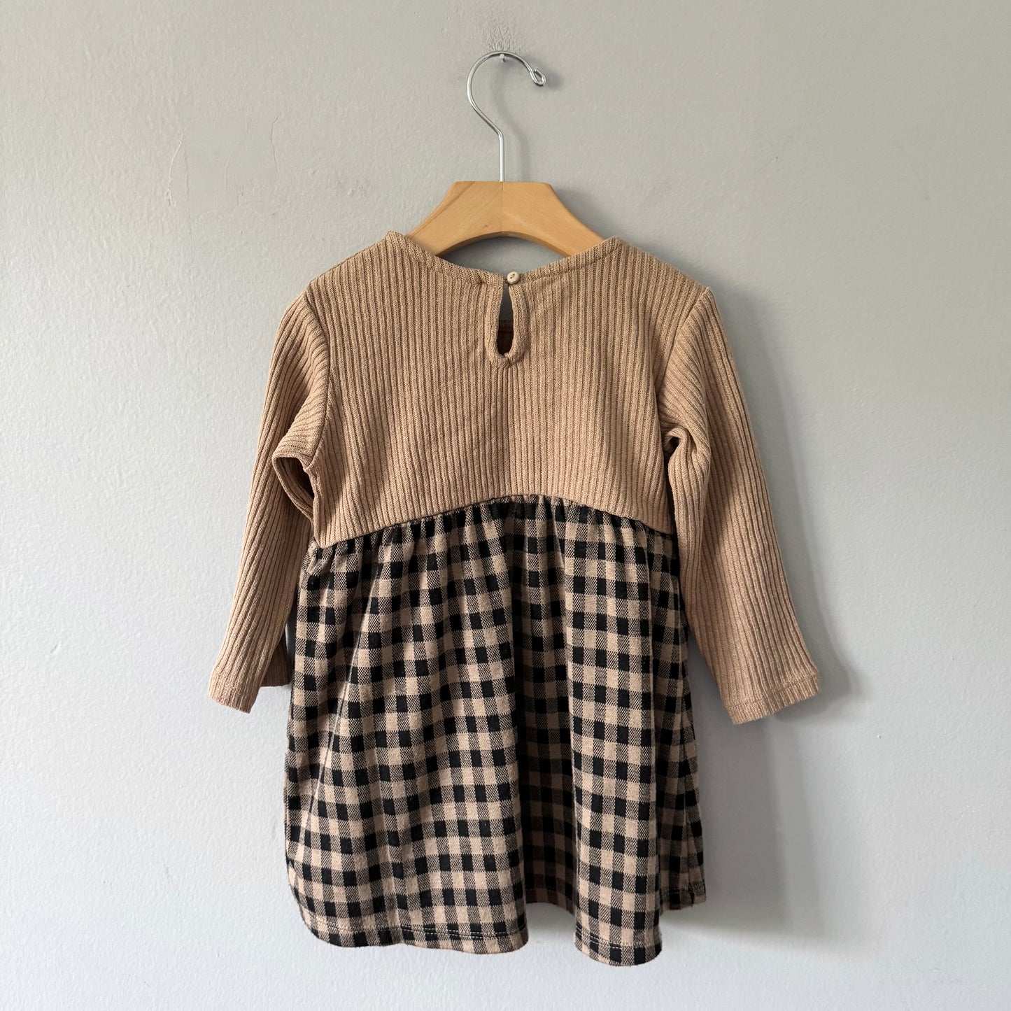Zara / Beige ribbed x plaid knit skirt dress / 2-3Y