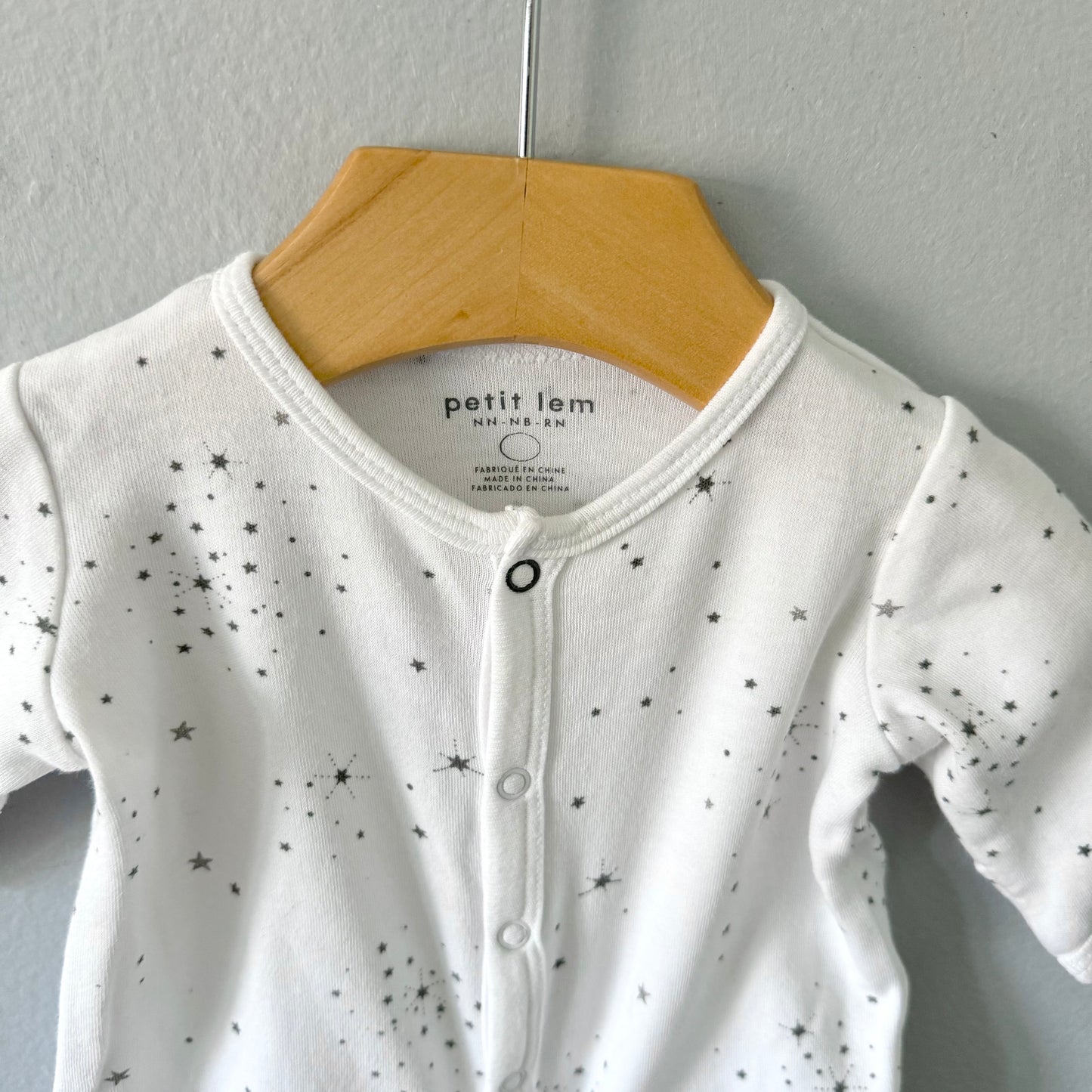 Petit Lem / White x star long sleeve romper / NB