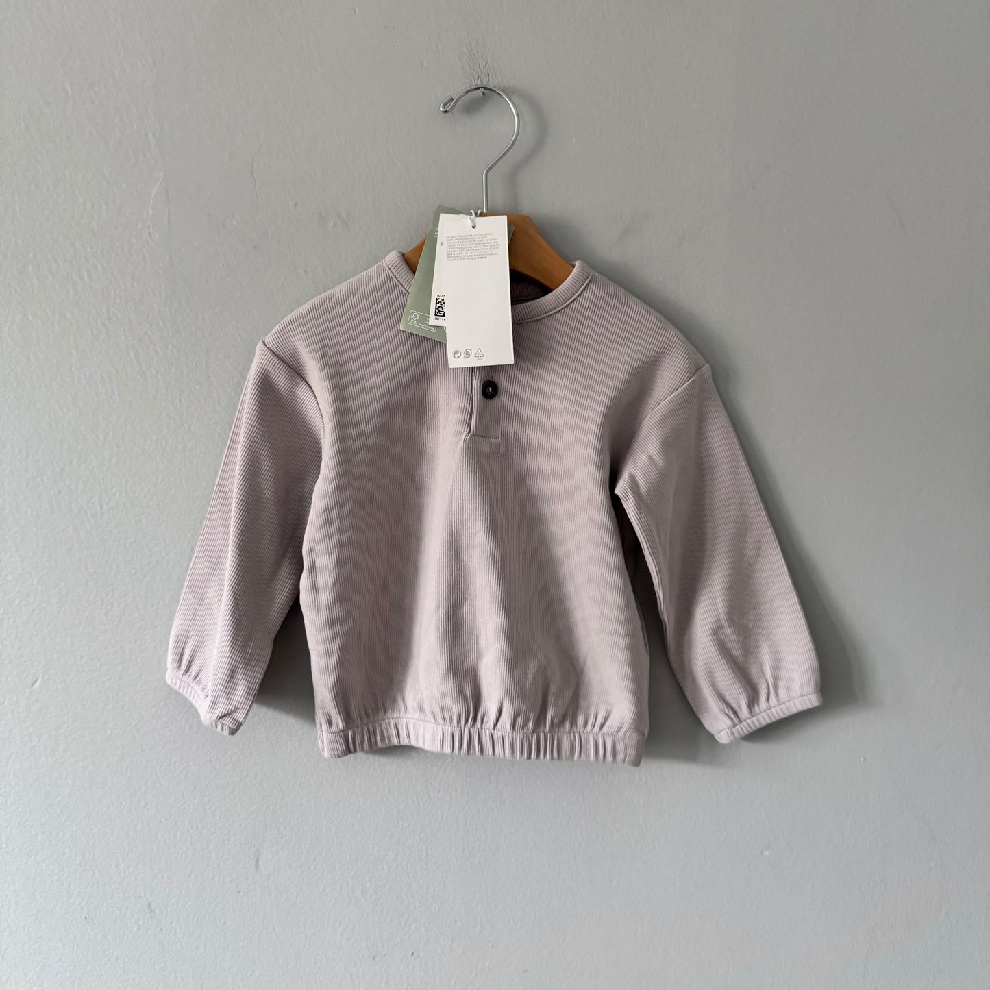 H&M / T-shirt côtelé à manches longues gris clair / 12-18 mois - Neuf avec étiquette