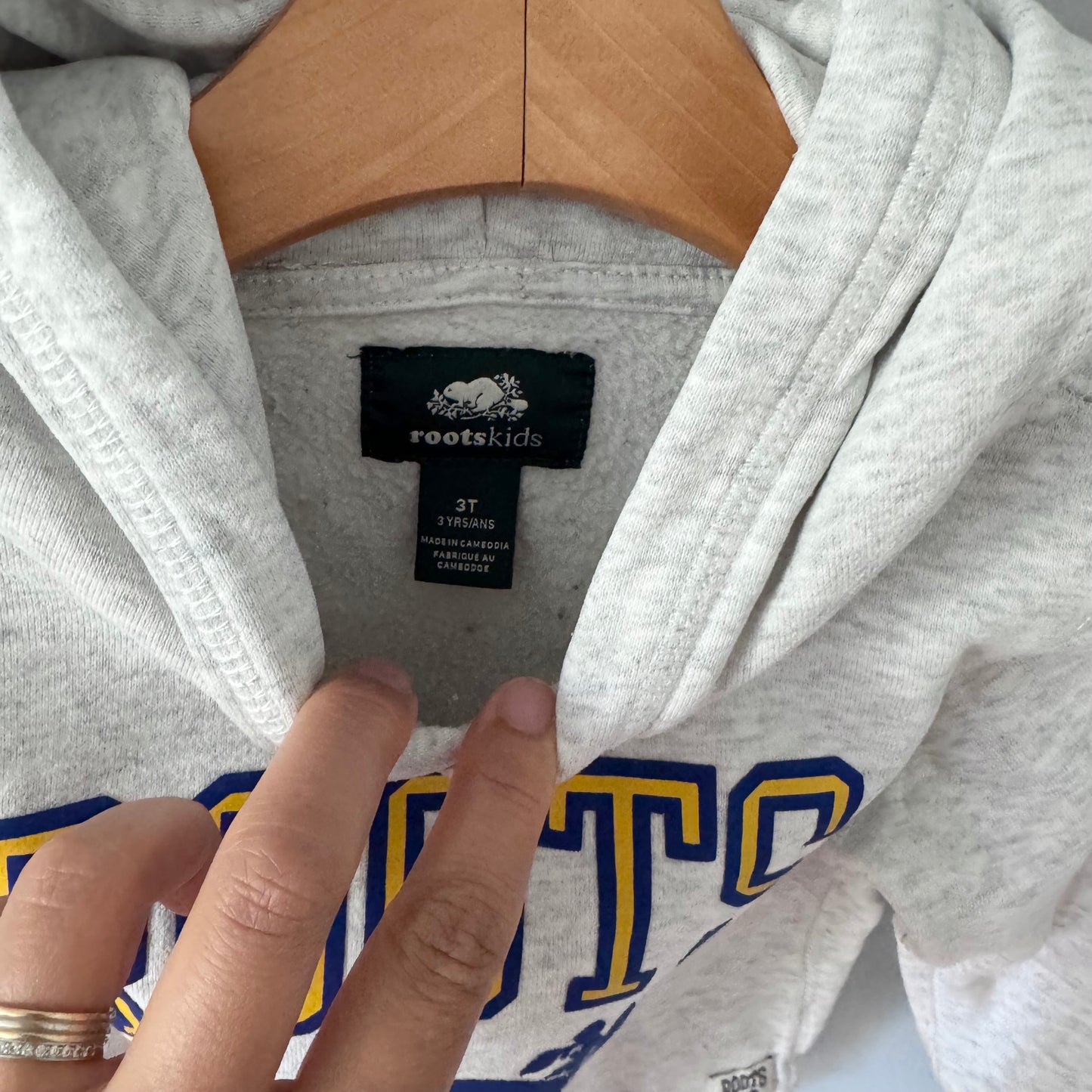 Roots / Light grey x logo hoodie / 3T