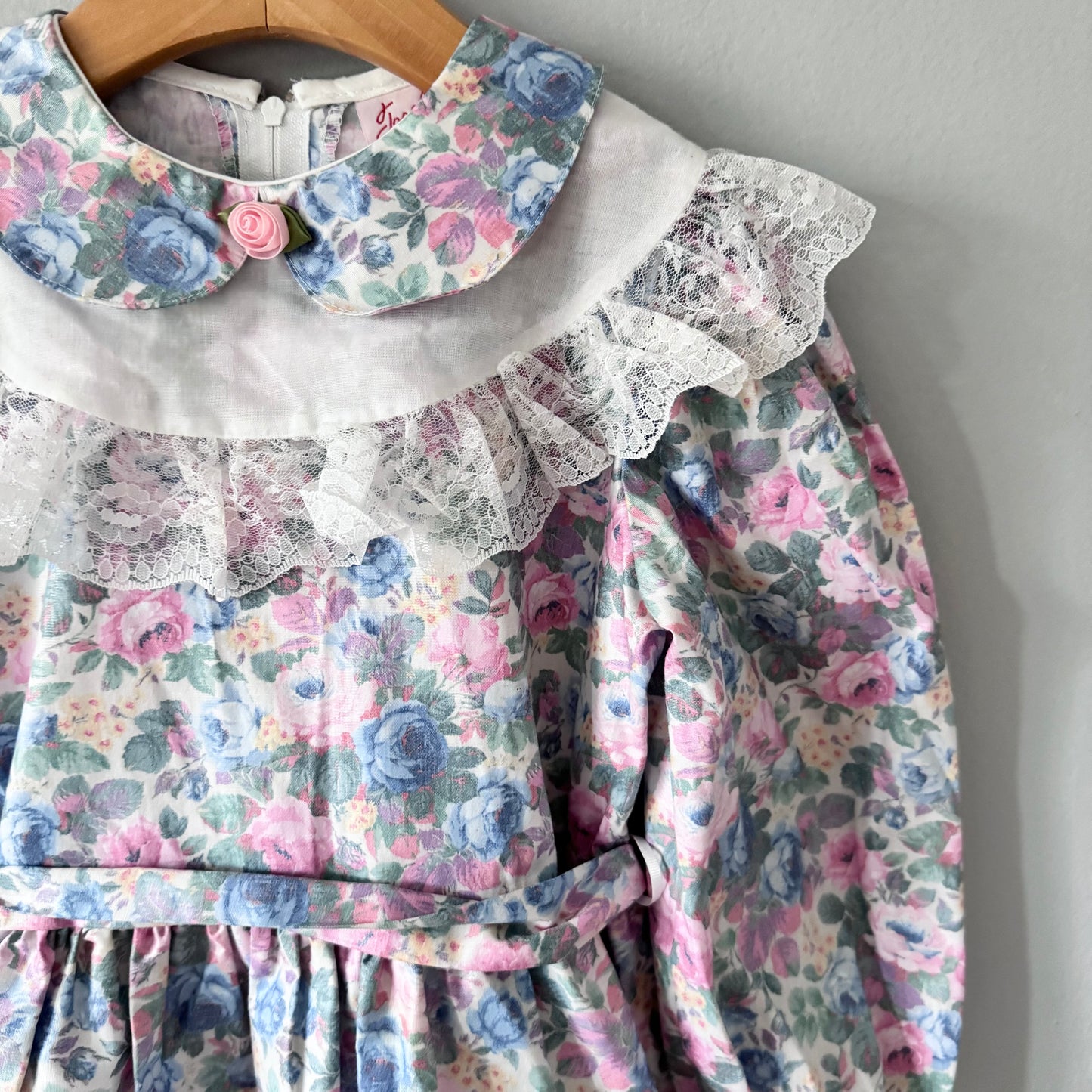 Vintage / Floral long sleeve dress / 6Y