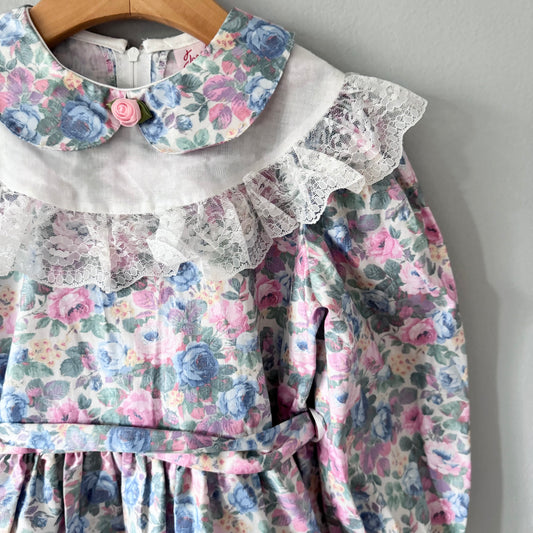 Vintage / Floral long sleeve dress / 6Y