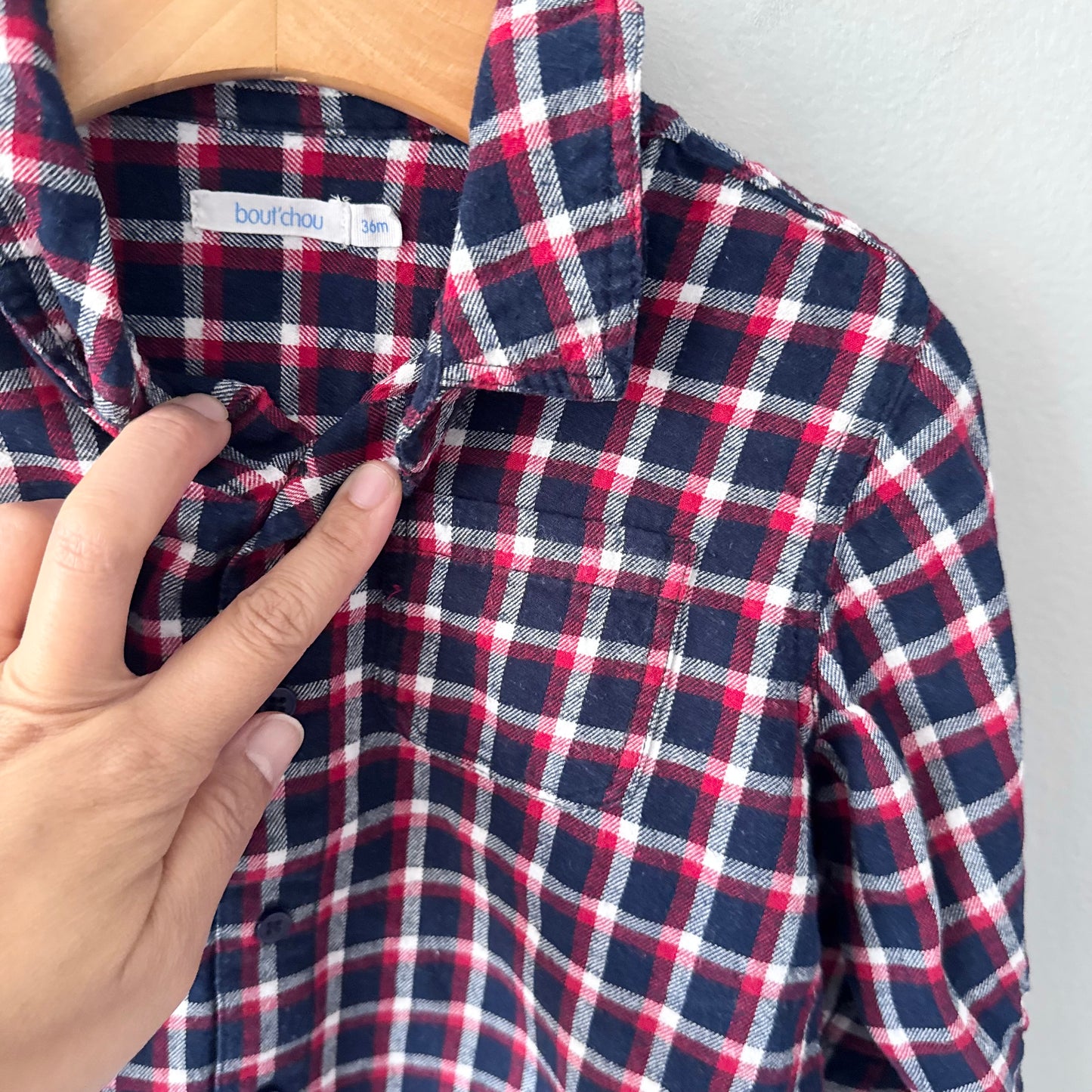 Bout'chou / Navy red flannel shirt / 36M