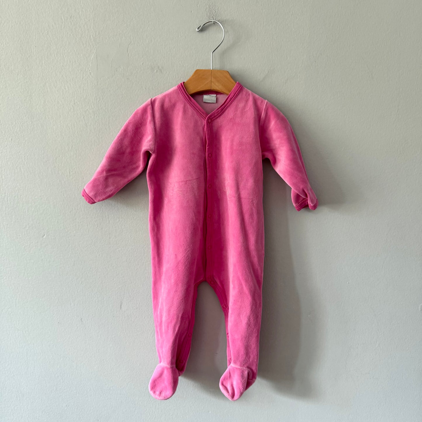 Petit Bateau / Pink velour long sleeve romper / 12M