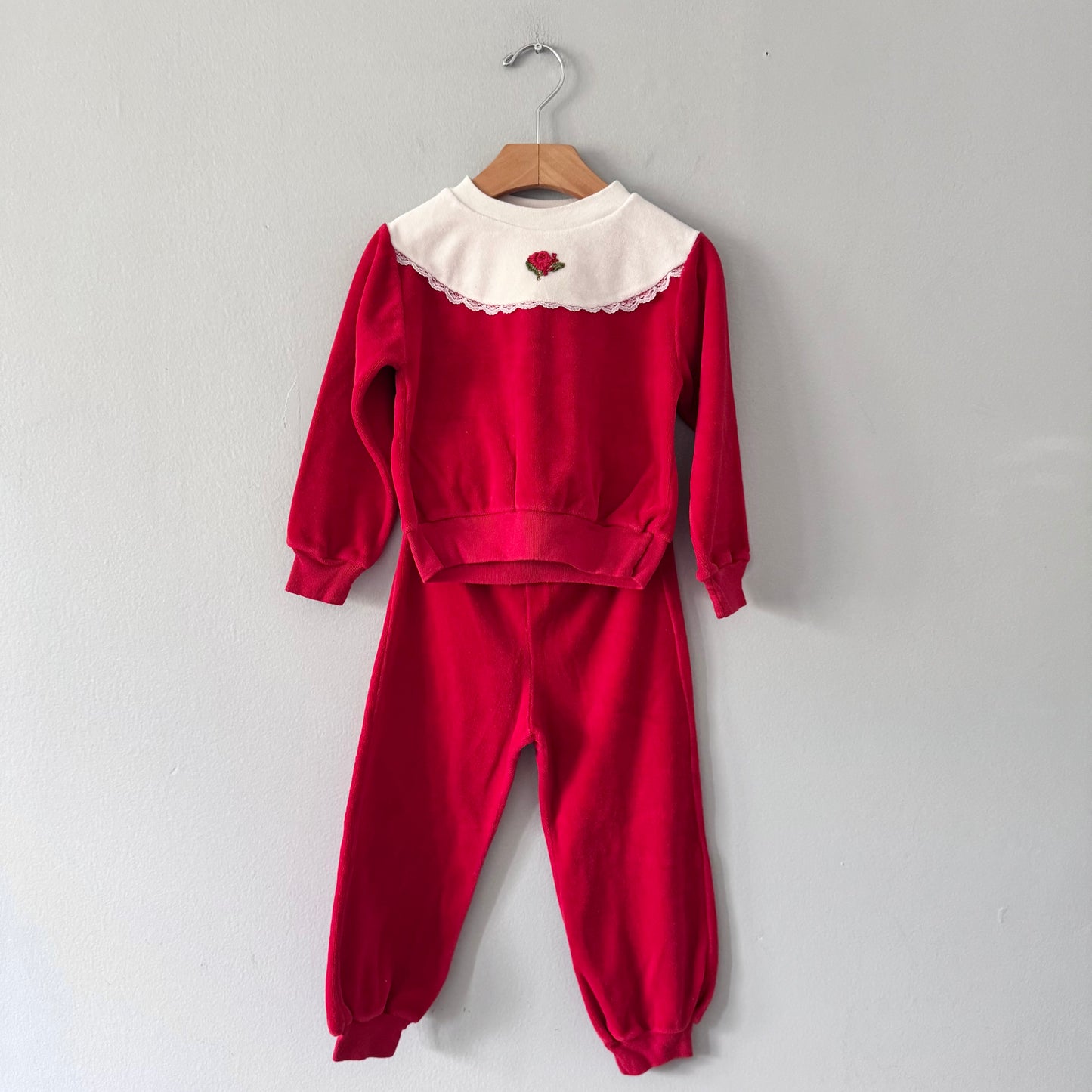Vintage / Red velour pullover and pants set / 3X
