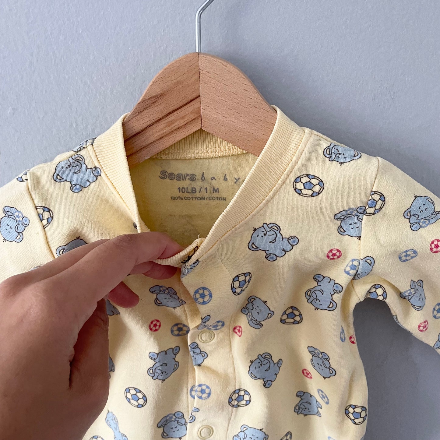 Sears Baby / Yellow x elephant romper / 1M