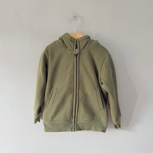 Uniqlo / Khaki sherpa lined zip up hoodie / 3-4Y