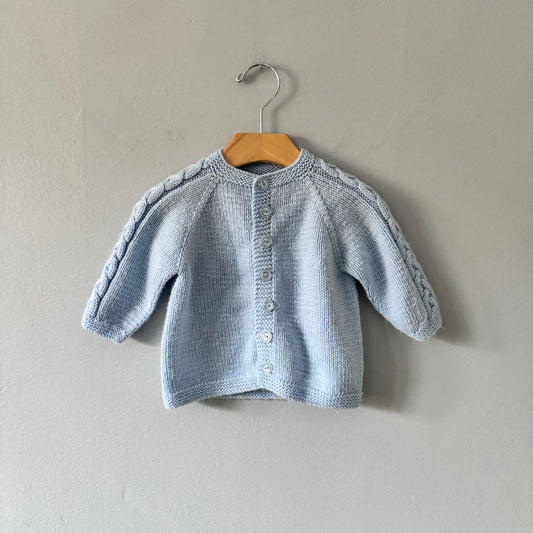Handmade / Light blue knit cardigan / 6-12M
