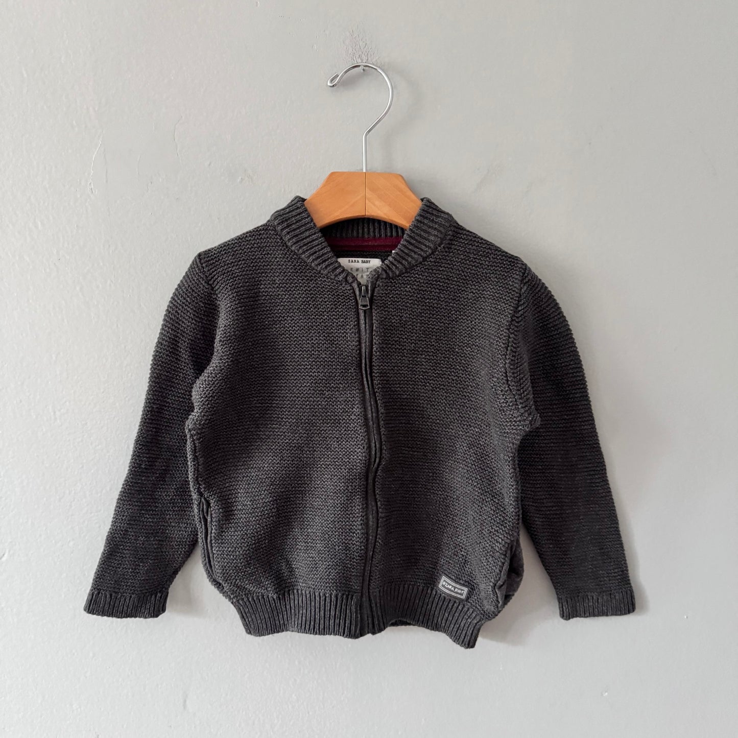 Zara / Dark grey cotton knit zip up jacket / 18-24M