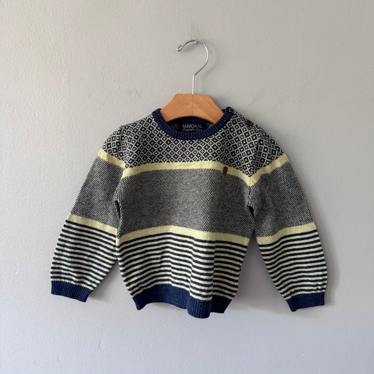 Mayoral / Navy x yellow knit pullover / 36M