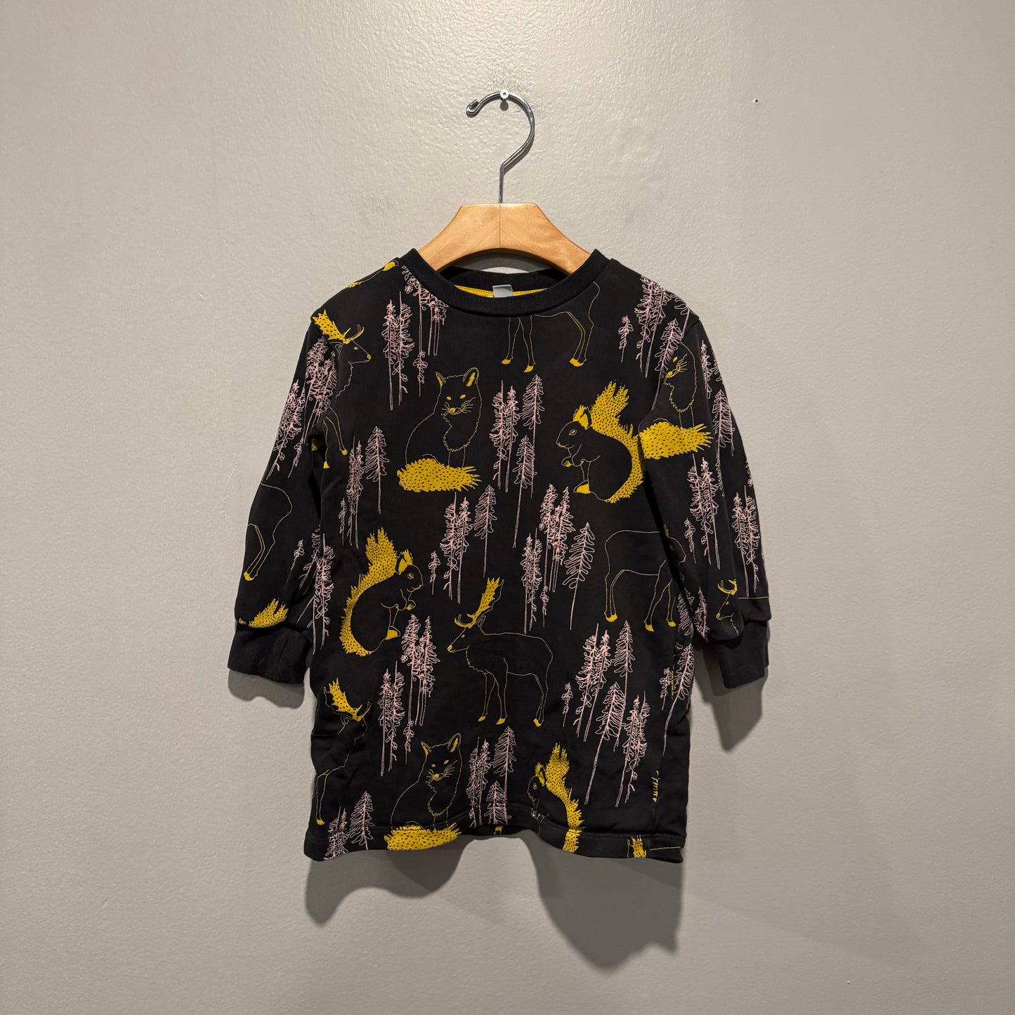 COS / Dark grey x animal crew dress / 2-4Y