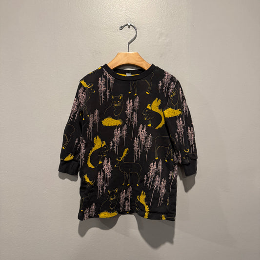 COS / Dark grey x animal crew dress / 2-4Y