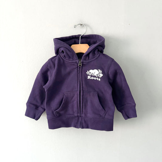 Roots / Dark purple zip up hoodie / 3-6M