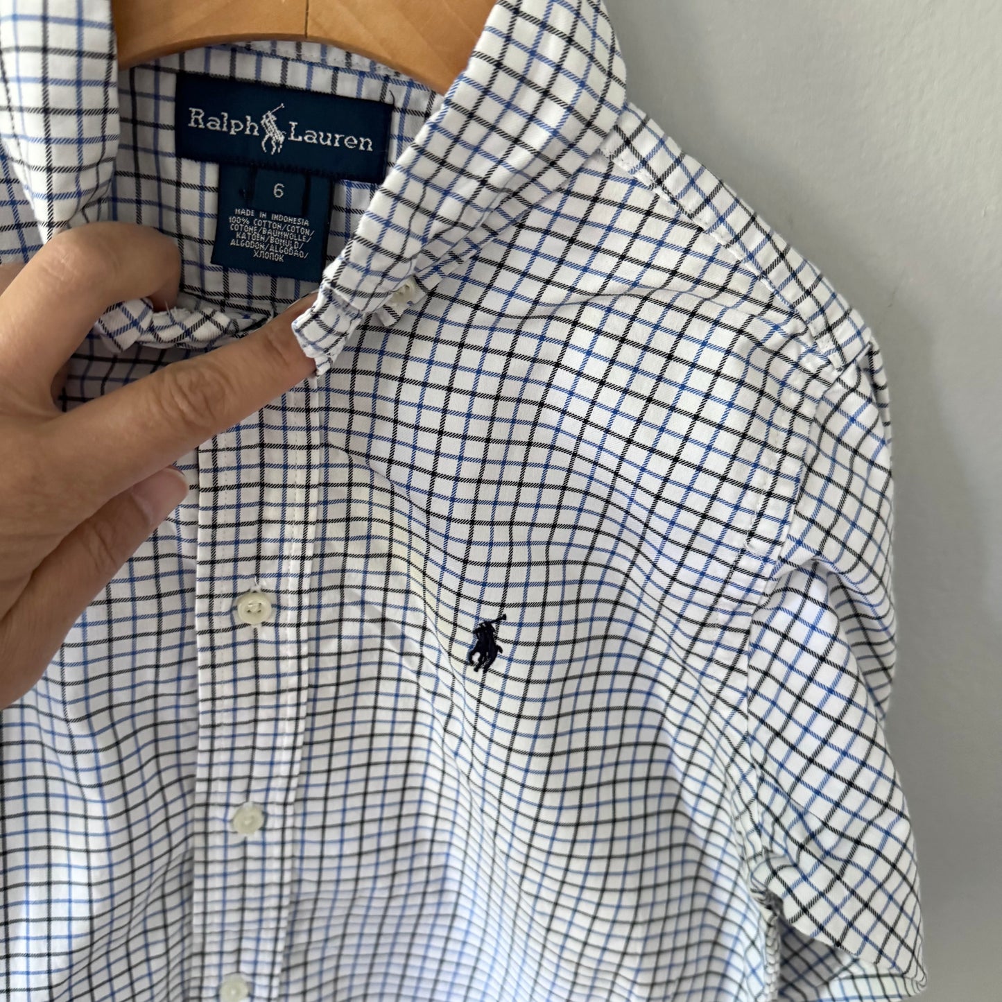 Polo Ralph Lauren / White blue checked shirt / 6Y