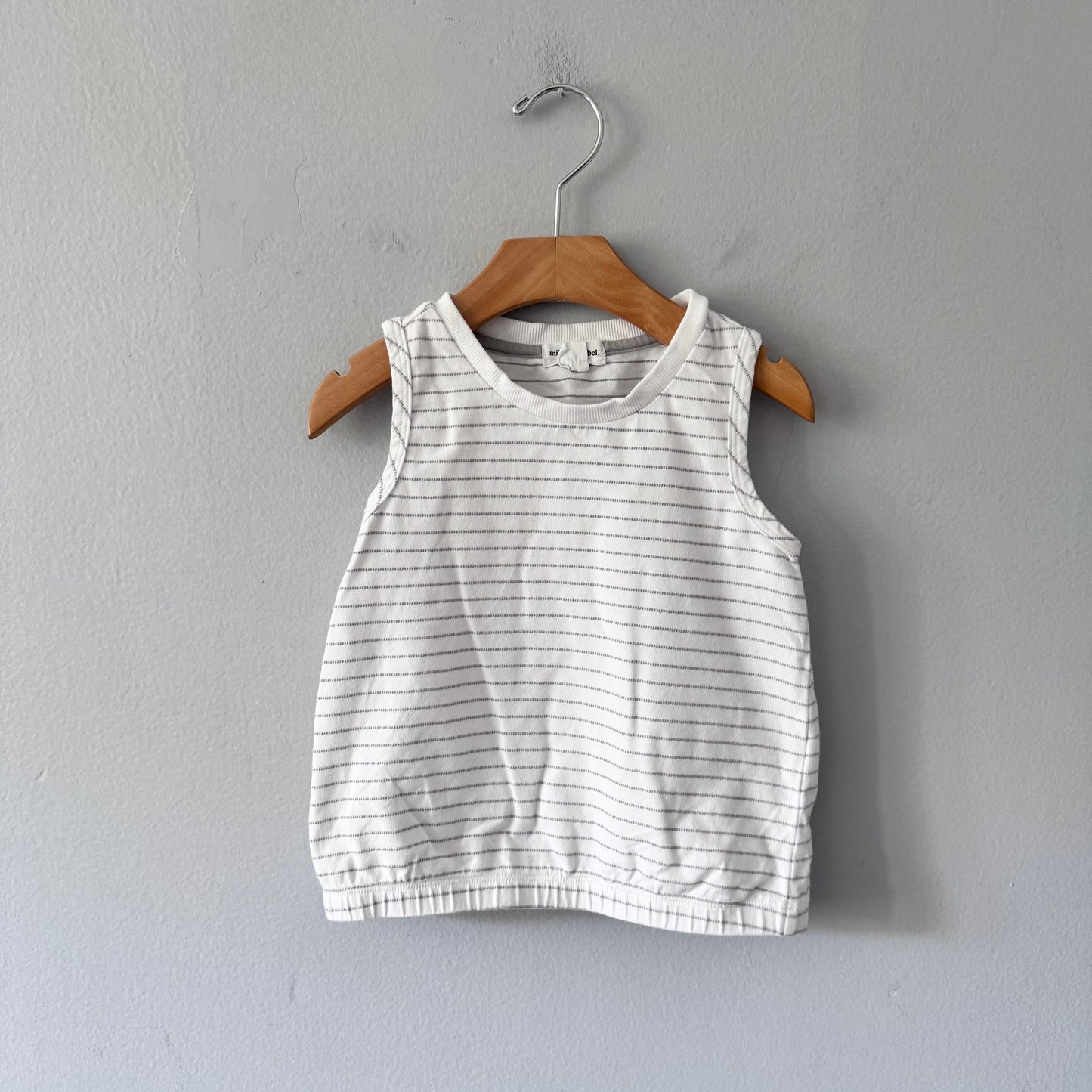 Miles the label / White grey stripe tank / 6Y