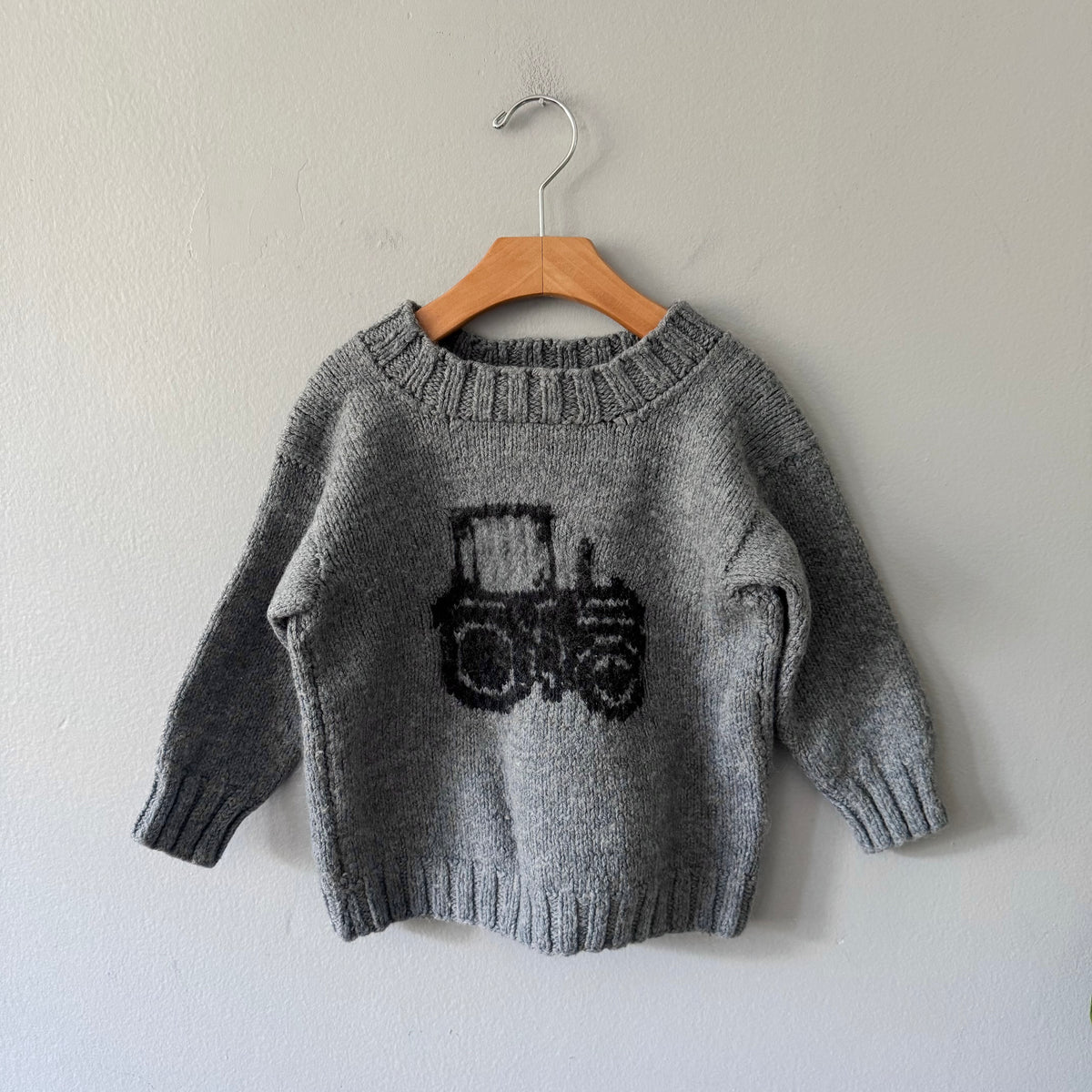 Handmade / Light grey x tractor knit pullover / 3T