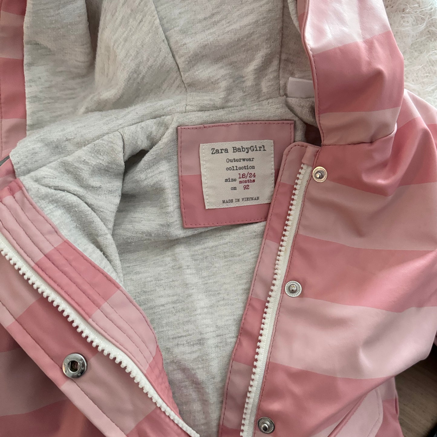 Zara / Pink stripe rain jacket / 18-24M