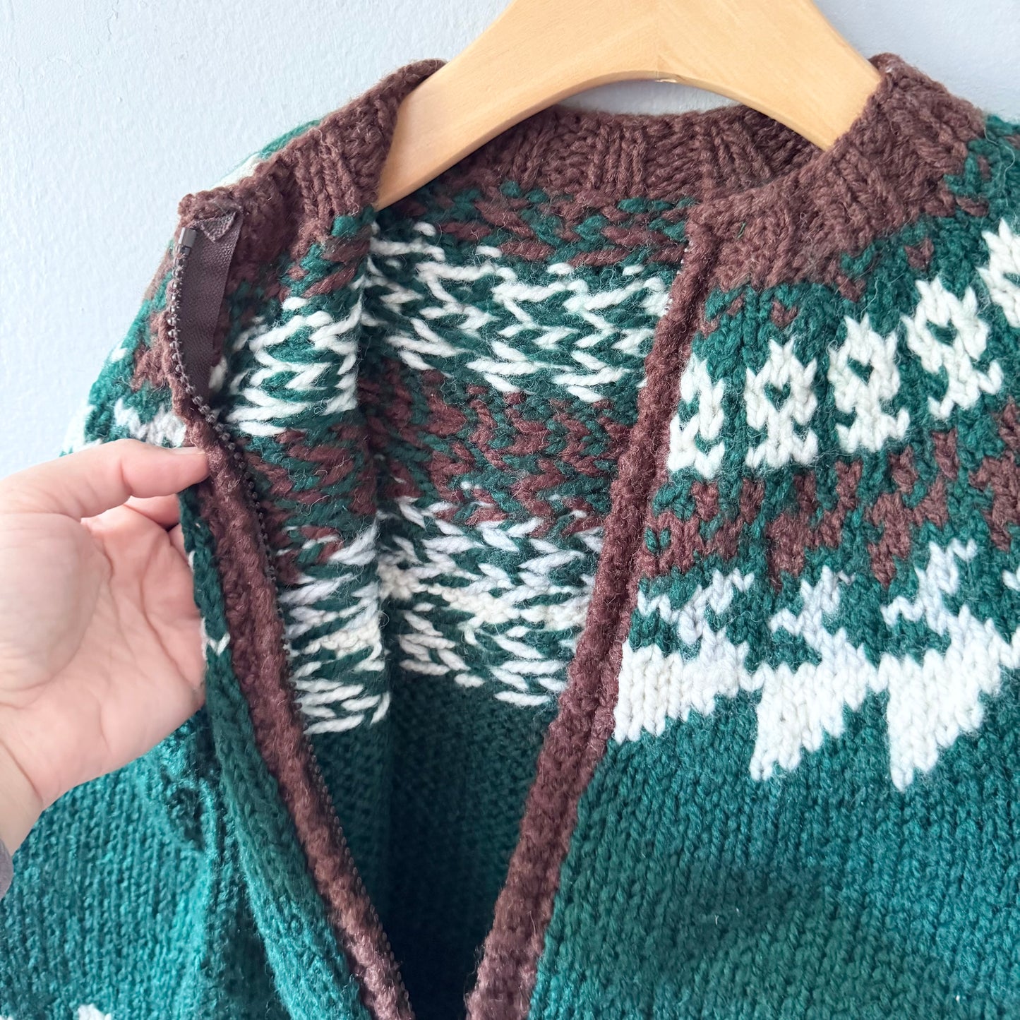 Handmade / Green knit jacket zip up / 5-6Y