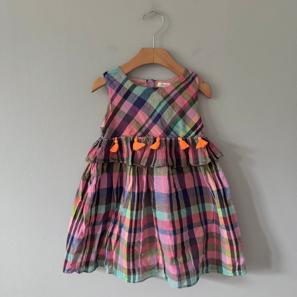 Next / Pink navy checked tank dress / 4-5Y