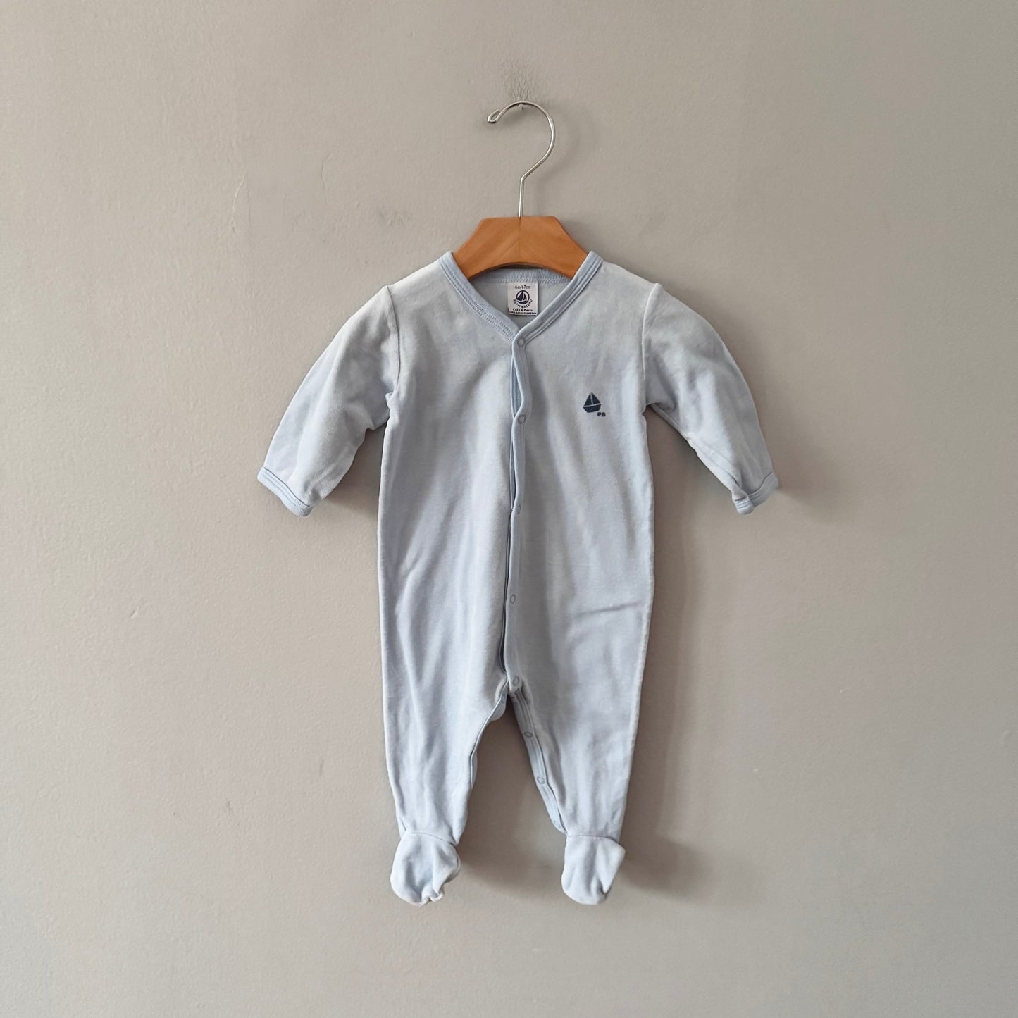 Petit bateau / Light blue velour romper / 6M