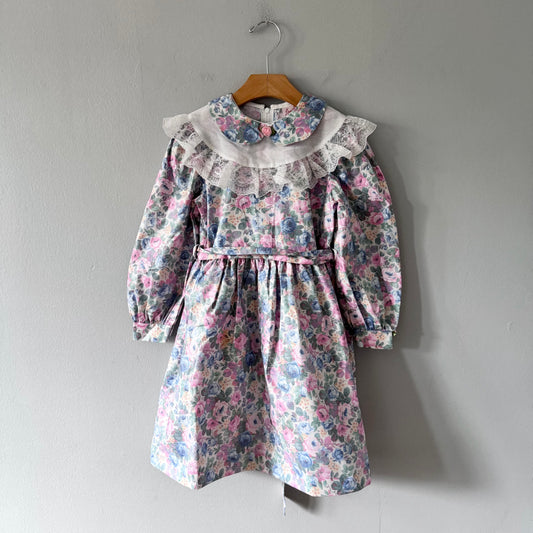 Vintage / Floral long sleeve dress / 6Y