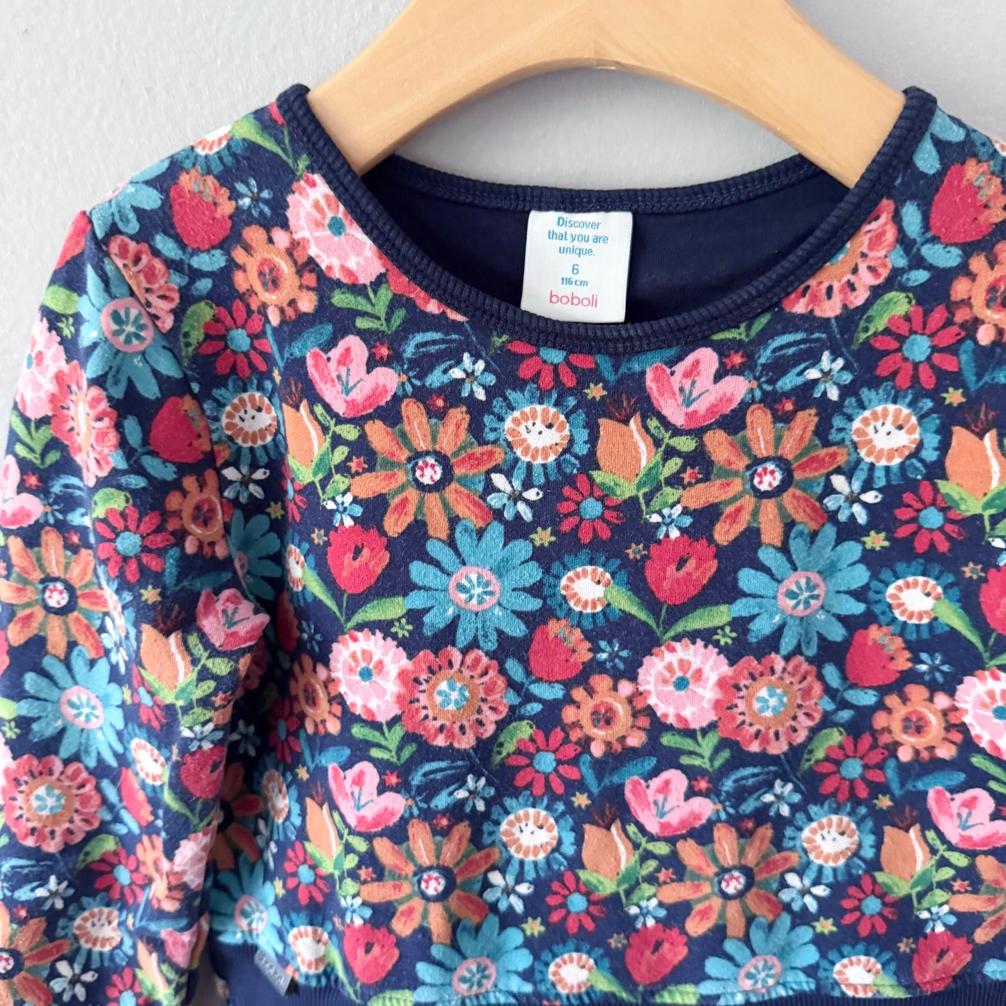 Boboli / Floral long sleeve crew dress / 6Y