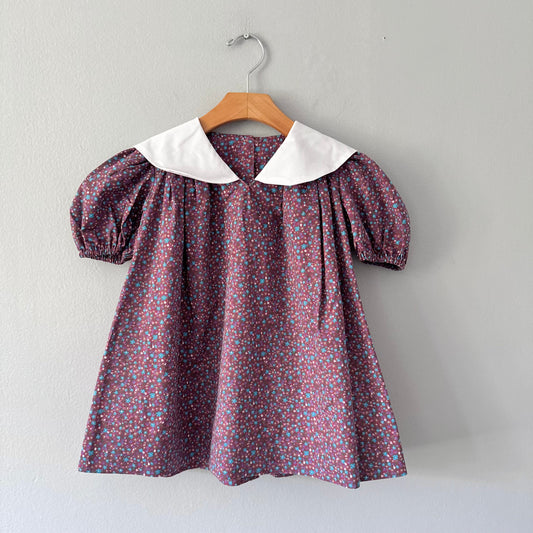 Vintage / Brown floral puff sleeve dress / 5Y