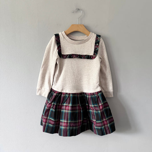Gap / Beige x check crew dress / 4Y