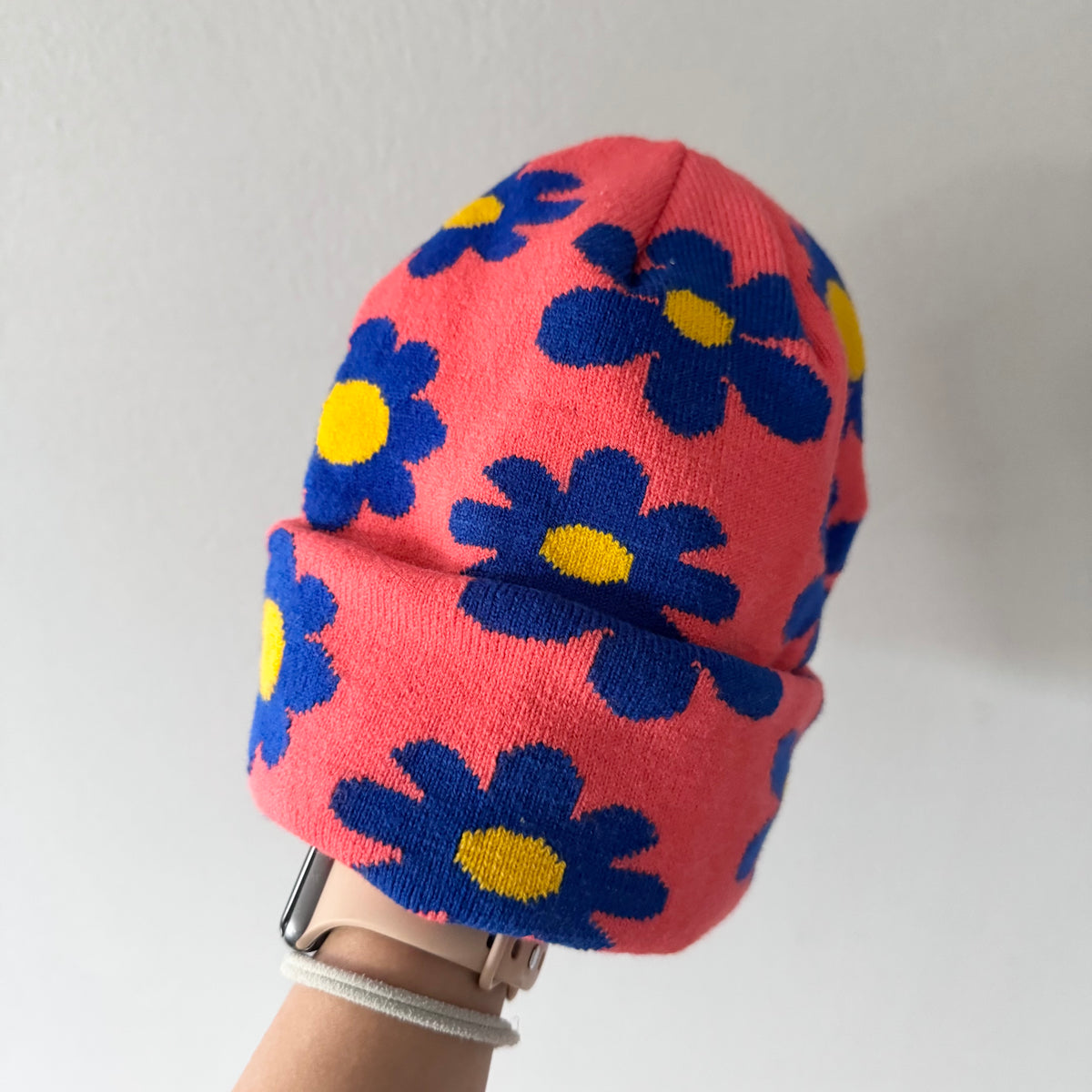 Ambler / Orange floral knit hat / 8-12Y