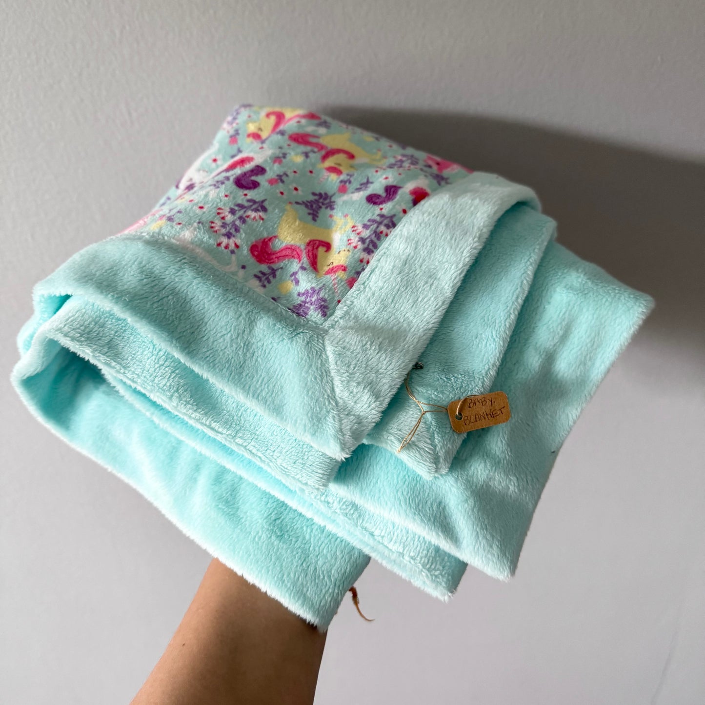 Handmade / Blue x unicorn baby blanket - New with tag