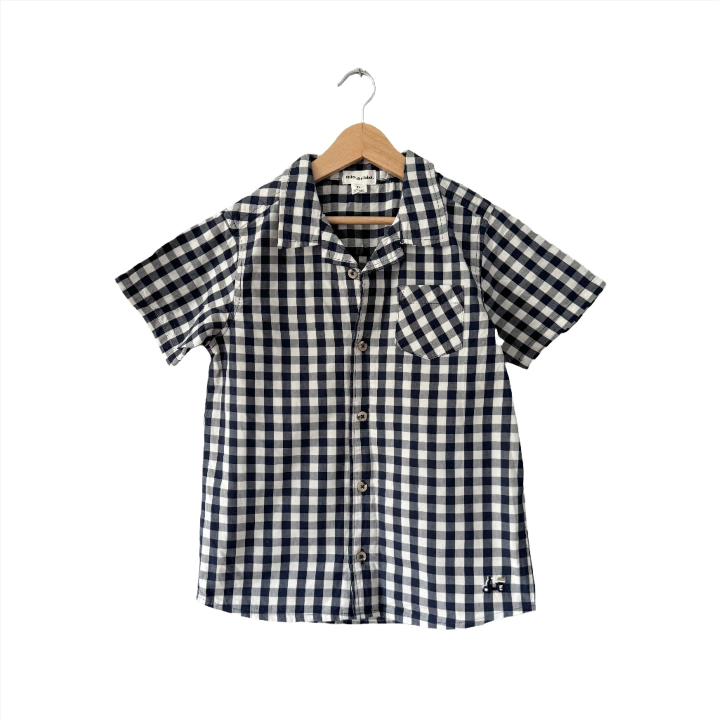 Miles the label / White x navy gingham shirt / 7Y