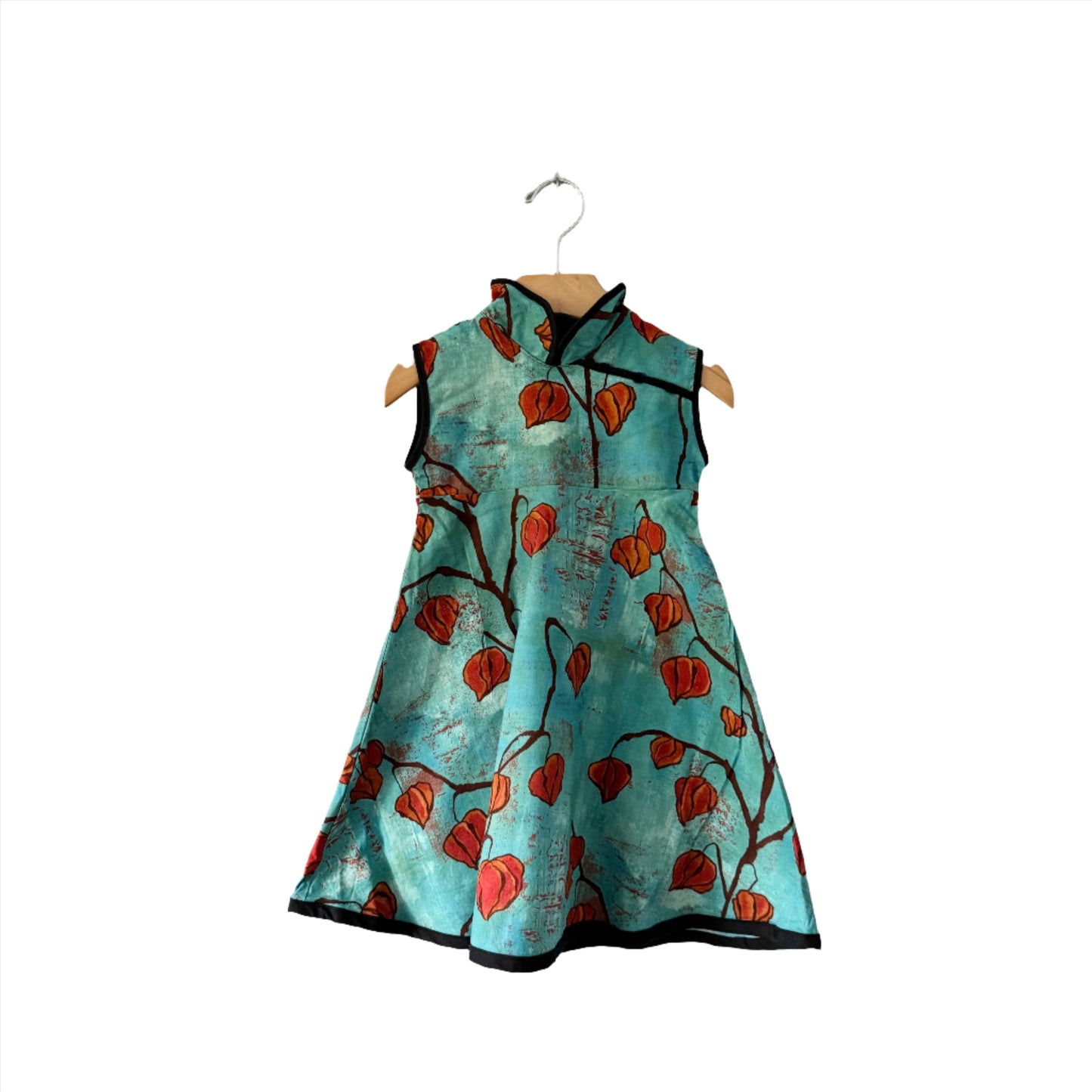 Redfish Kids / Blue x orange flower China dress / 2Y