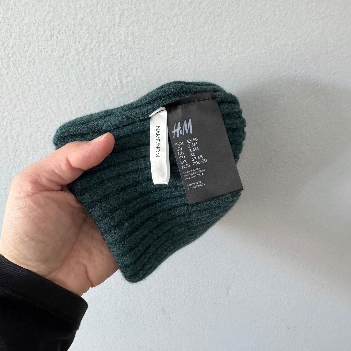 H&M / Bonnet en maille vert / 3-6M