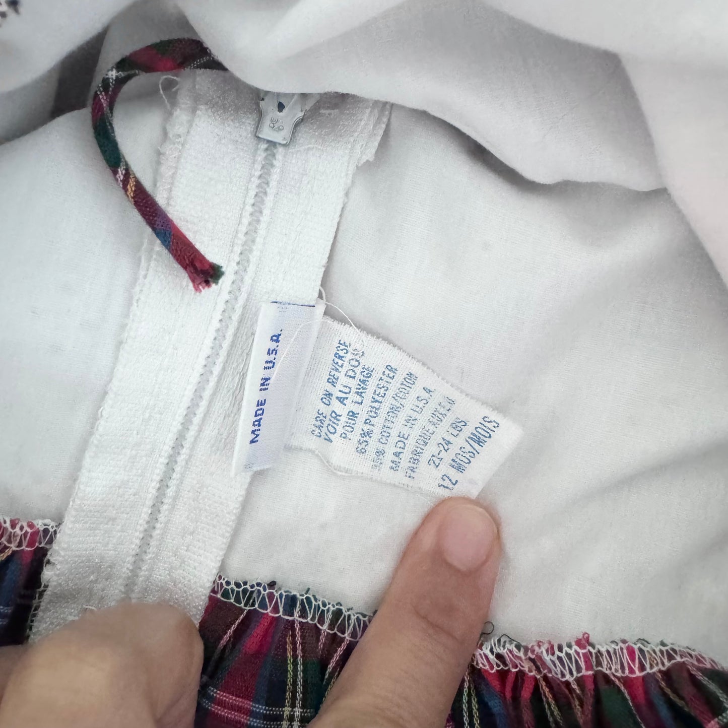 Vintage / Red green check long sleeve dress / 12M