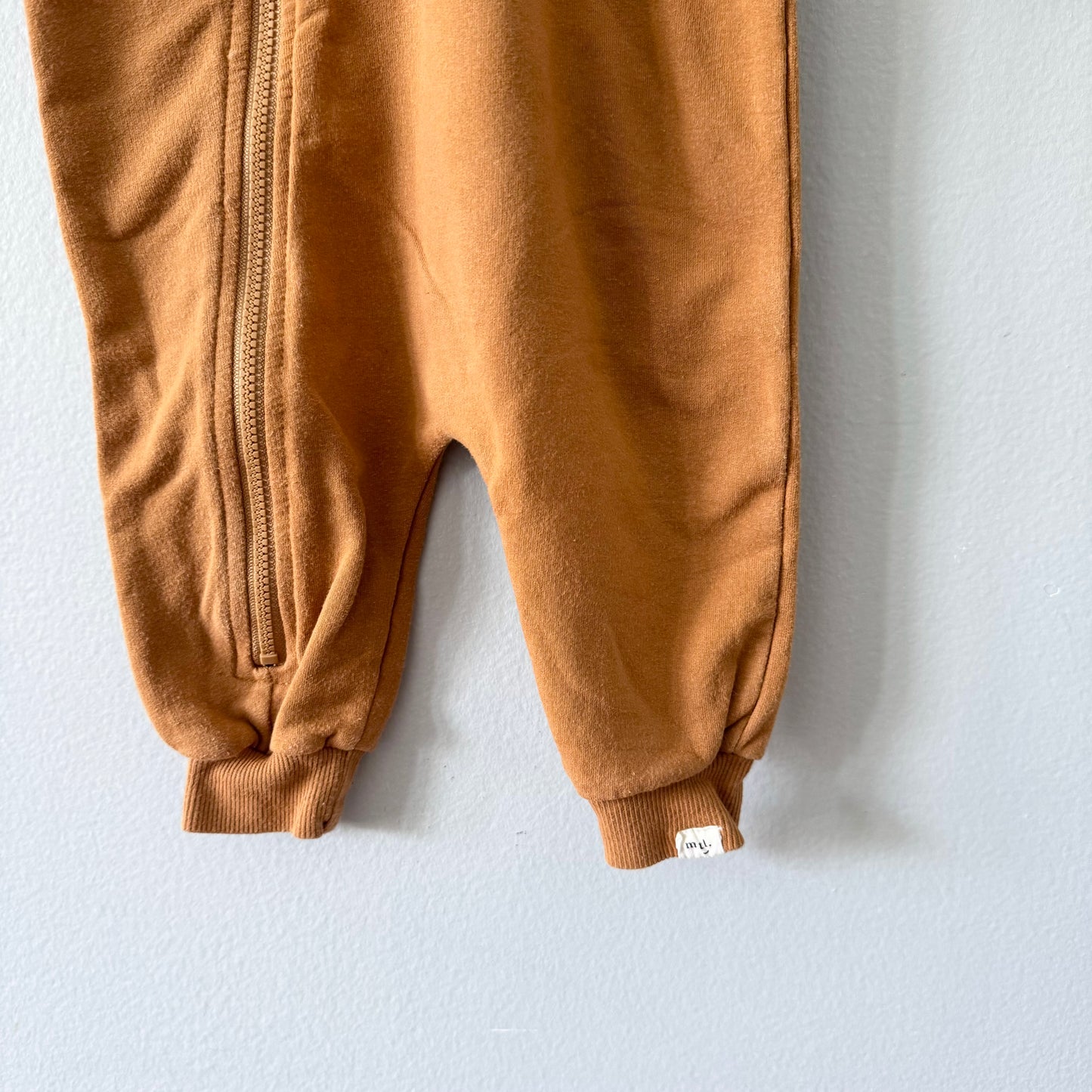 Miles the label / Camel brown sweatshirt romper / 6M