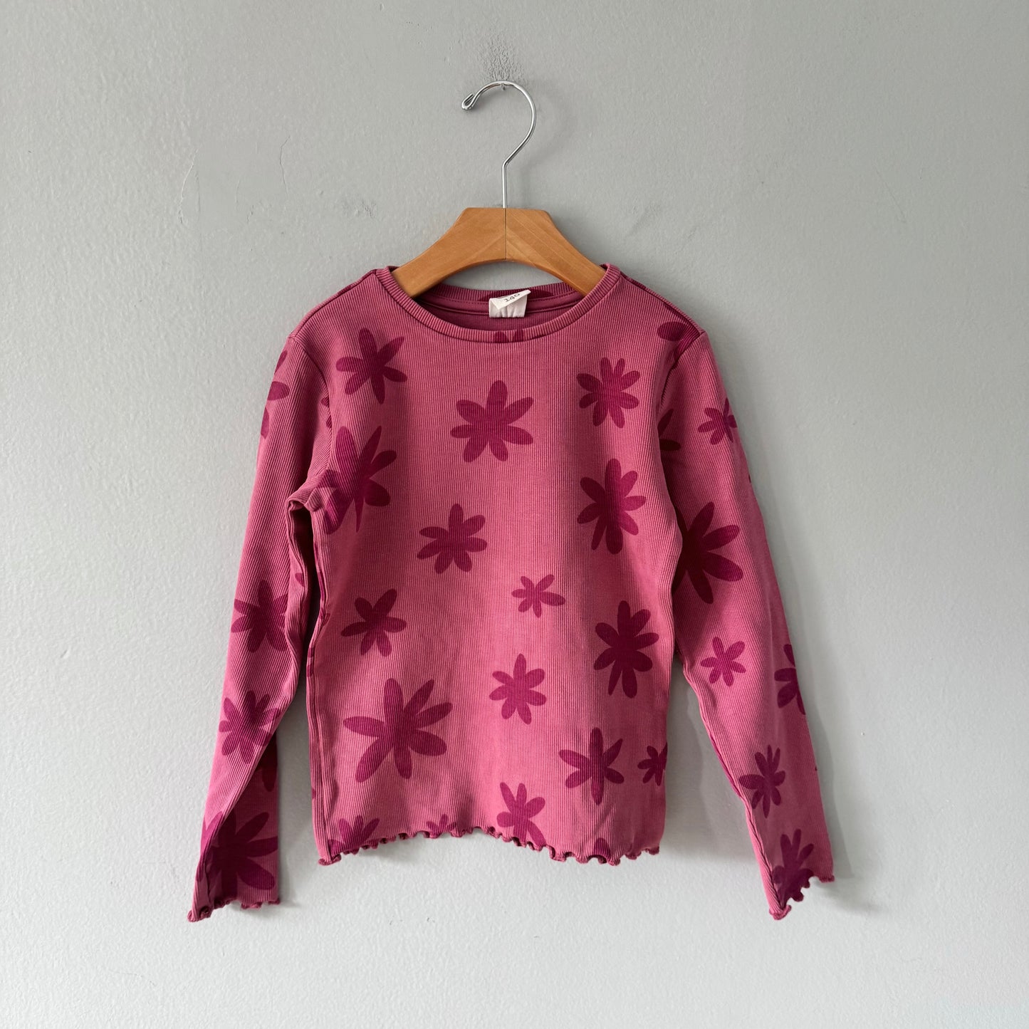 Cool club / Pink x floral ribbed long sleeve / 140(8-9Y)