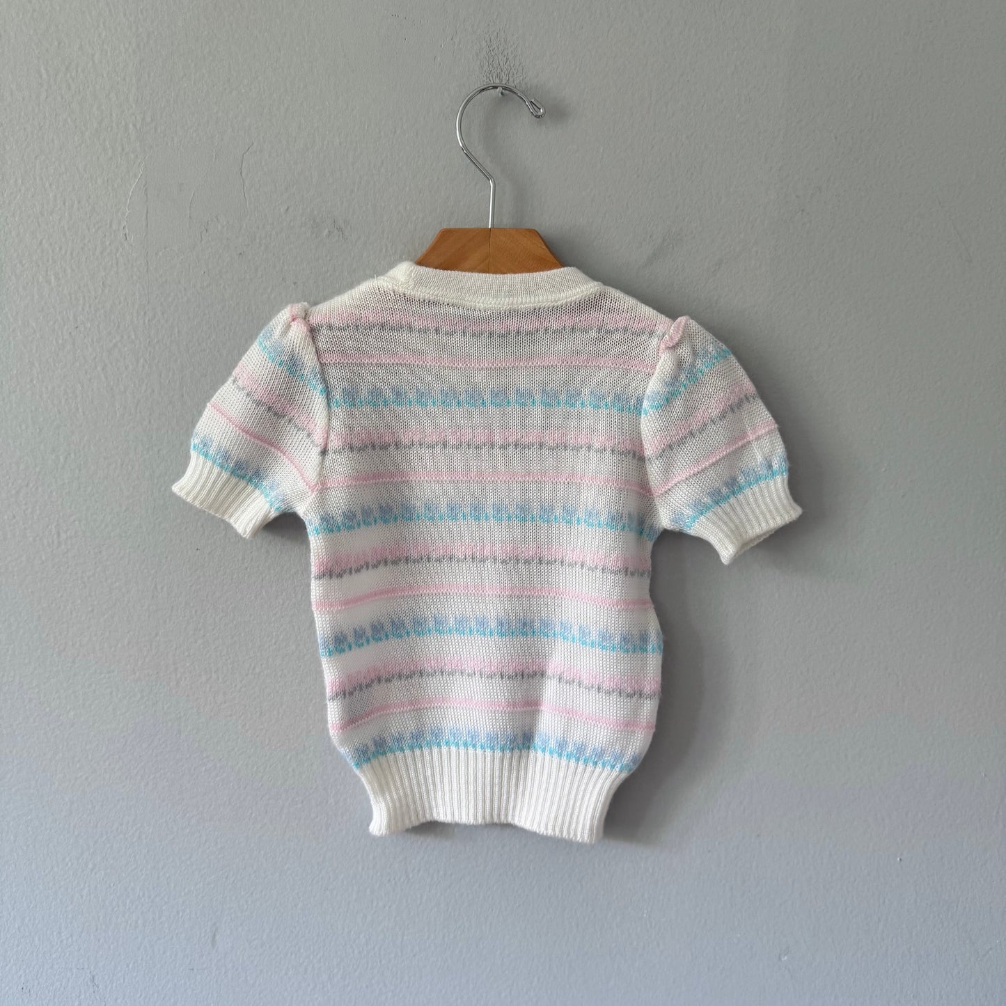 Vintage / White pink short sleeve knit pullover / 90