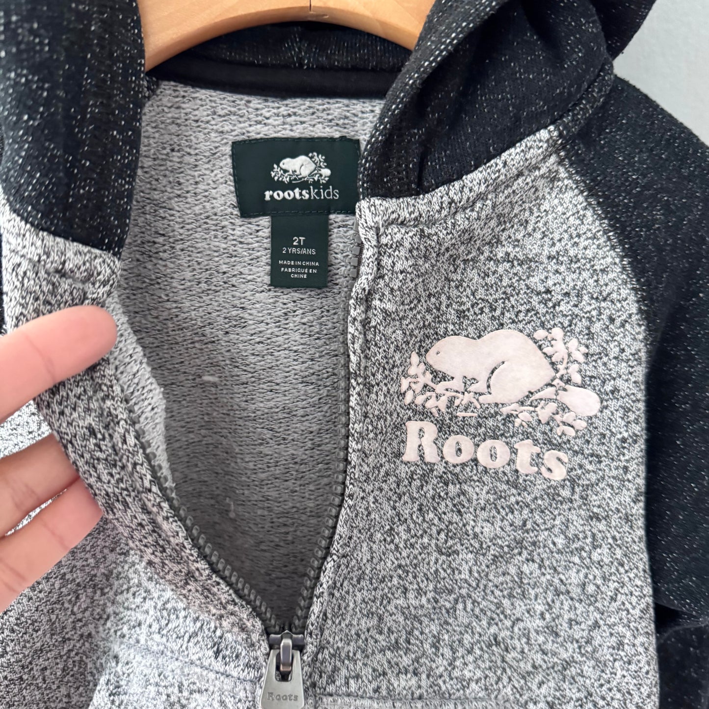 Roots / Salt and pepper x pink logo zip up hoodie / 2T