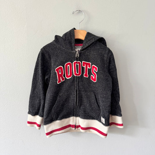 Roots Cabin / Red logo x black zip up hoodie / 4T