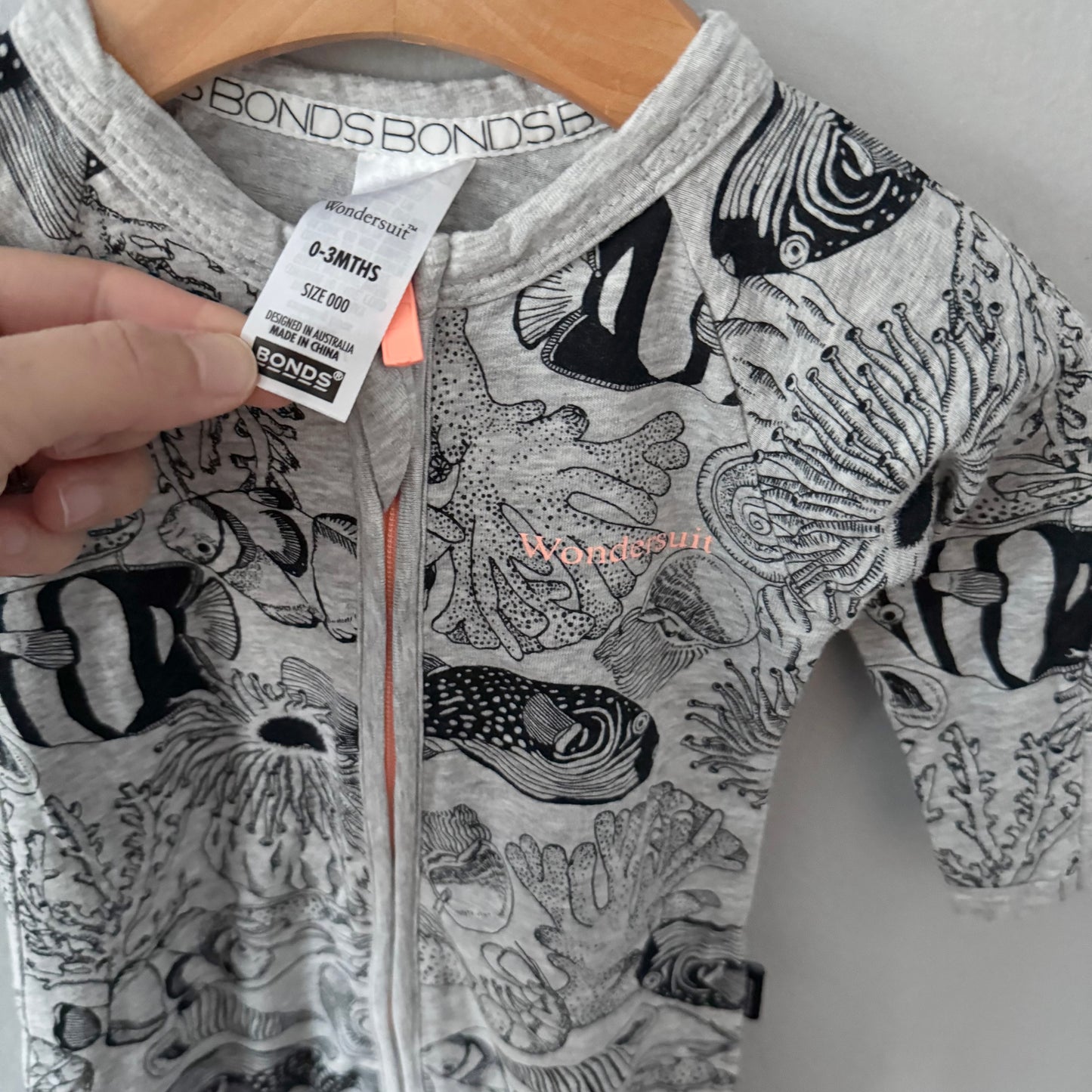 Bonds / Light grey sea creature romper / 0-3M