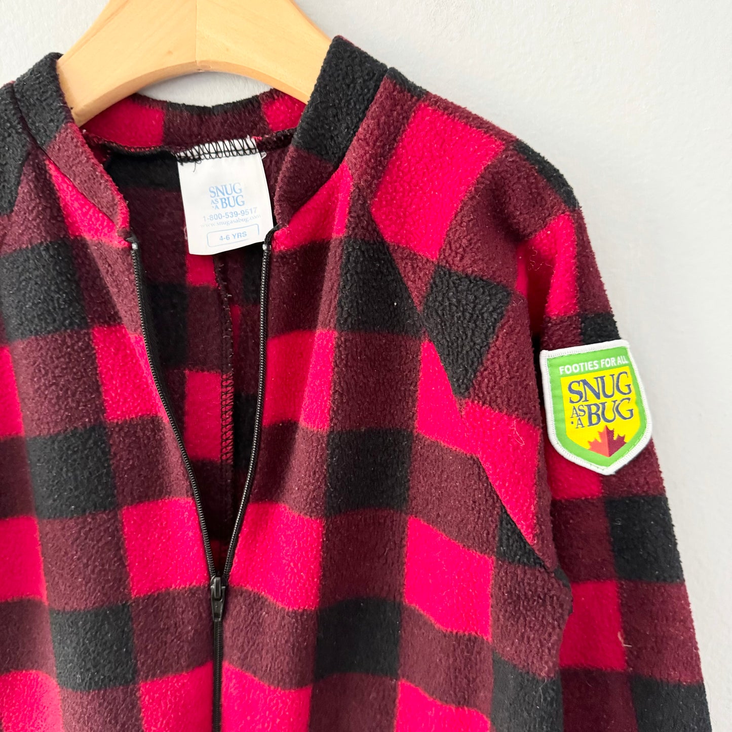 Snug as a Bug / Plaid fleece onesie / 4-6T