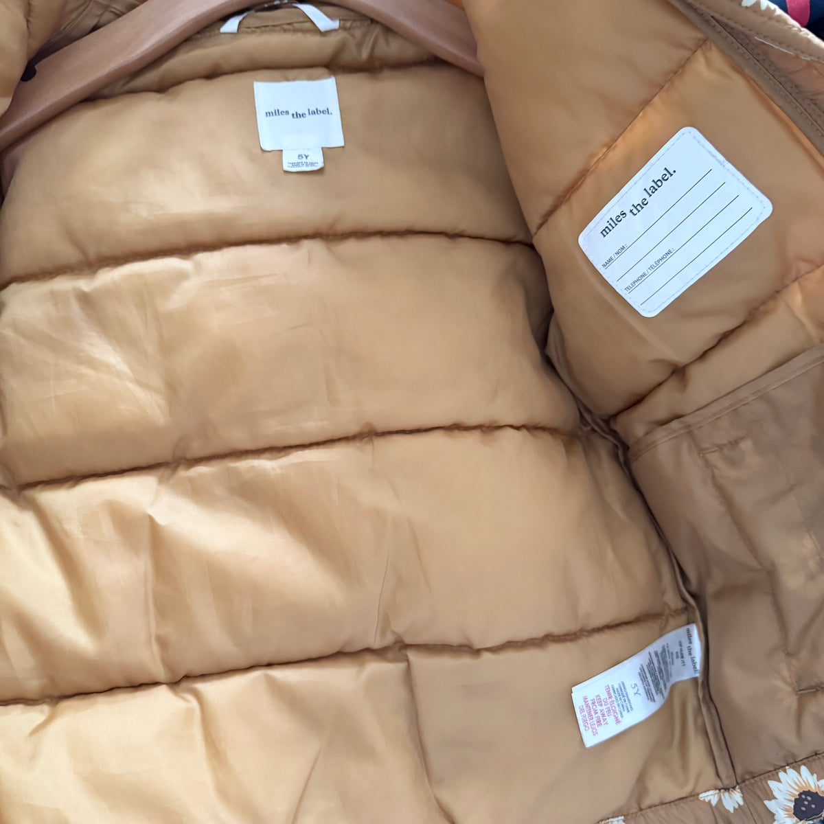 Miles the label / Brown x sunflower packable puffer / 5Y