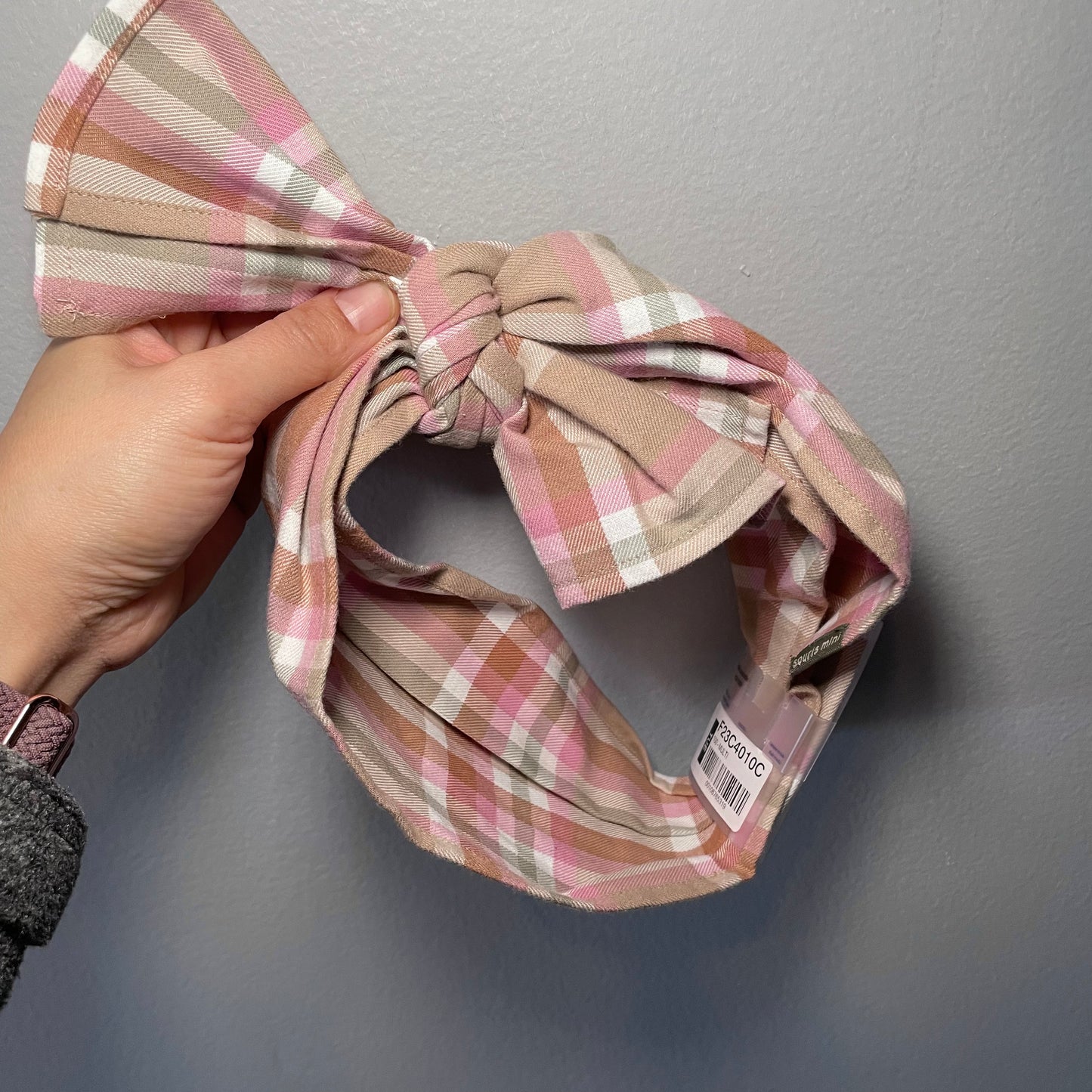 Souris Mini / Beige and pink plaid headband / Kids one size - New with tag