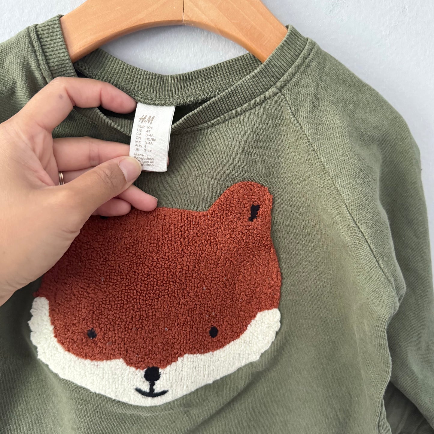 H&M / Khaki x fox crew set / 3-4Y